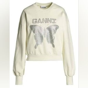 GANNI Cream Sweatshirt with Silver Butterfly, Small